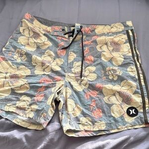 Hurley Floral Swim Shorts in Blue, Yellow and Pink